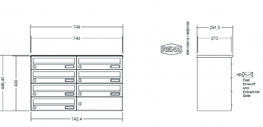 RENZ Briefkastenanlage, Aufputz, Classic Basic B, Edelstahl V4A, Kastenformat 370x110x270mm, 7-teilig